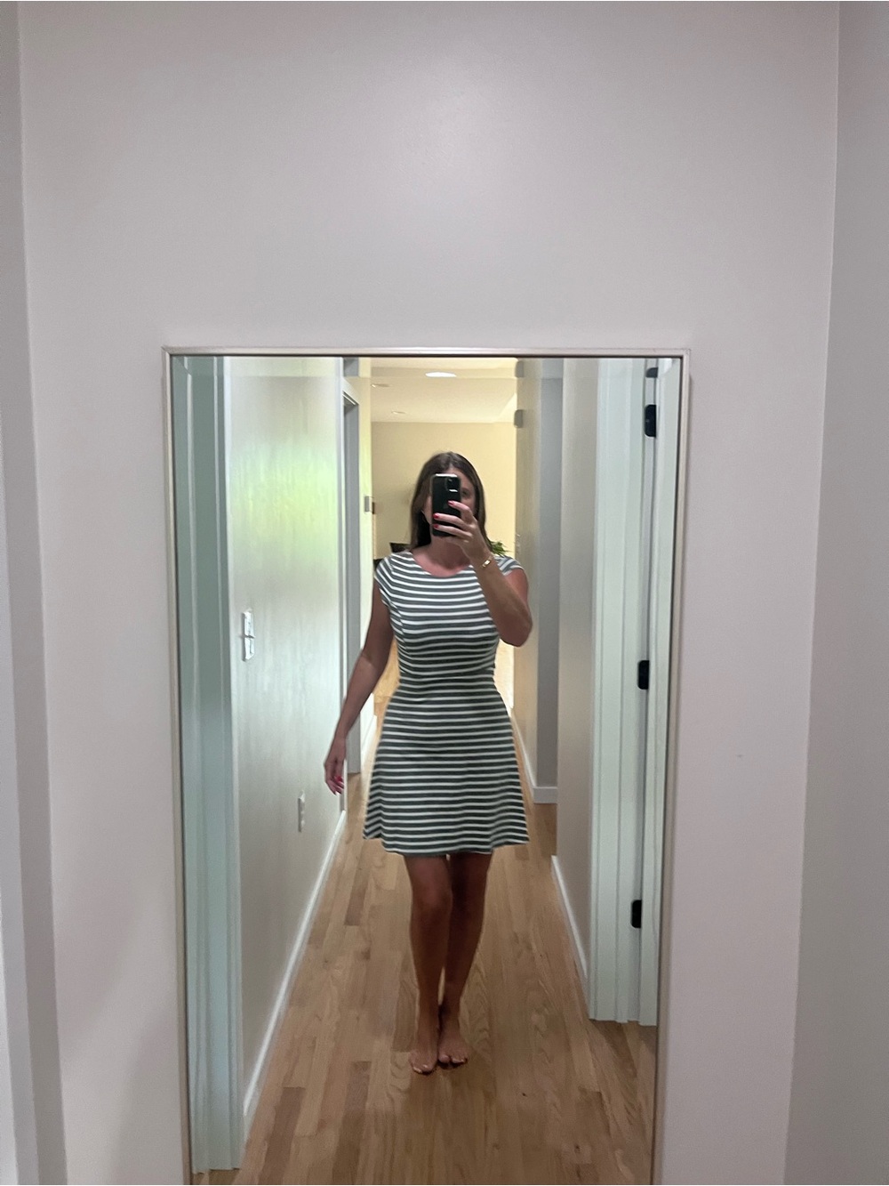 Old Navy Striped A-Line Cap Sleeve Dress - White and Gray